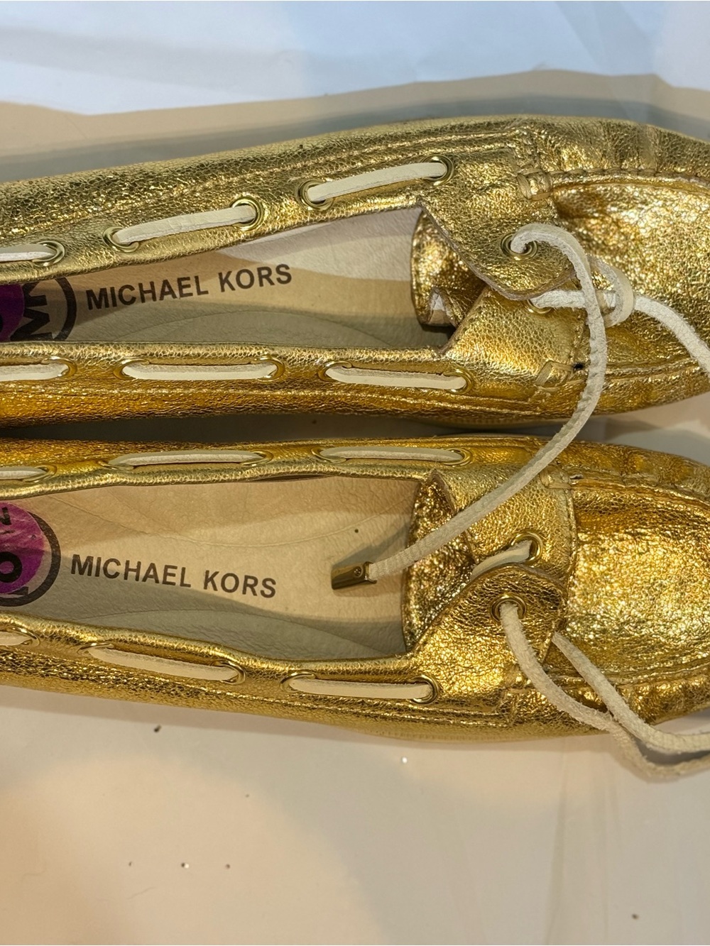 NEW Michael Kors Gold Metallic Leather Moccasins Loafers Women’s Size 8.5 Luxury